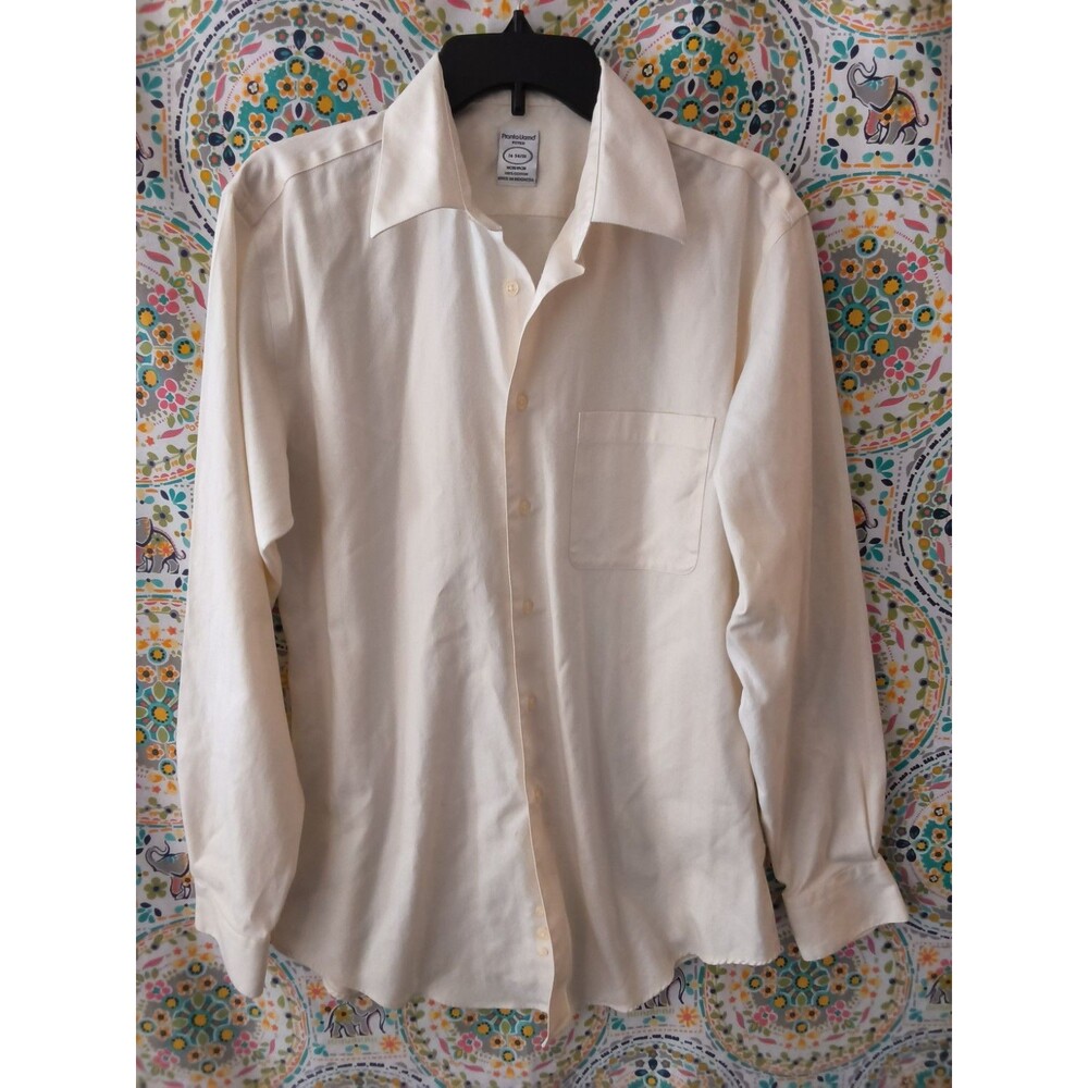 Pronto Uomo Dress Shirt Men's 16 34/35 IVORY Long Sleeve No Iron Slim Fit COTTON
